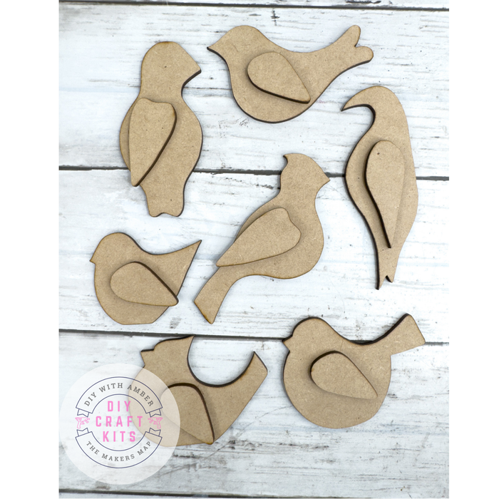 Set of 7 Variety Bird Cut outs DIY Kit