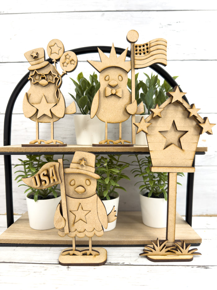 Set of Patriotic Birdies and Birdhouse DIY Craft Kit
