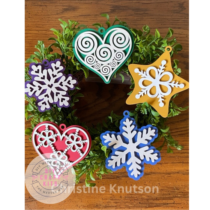 Set of Snowflakes Hearts Star Ornaments DIY Craft Kit
