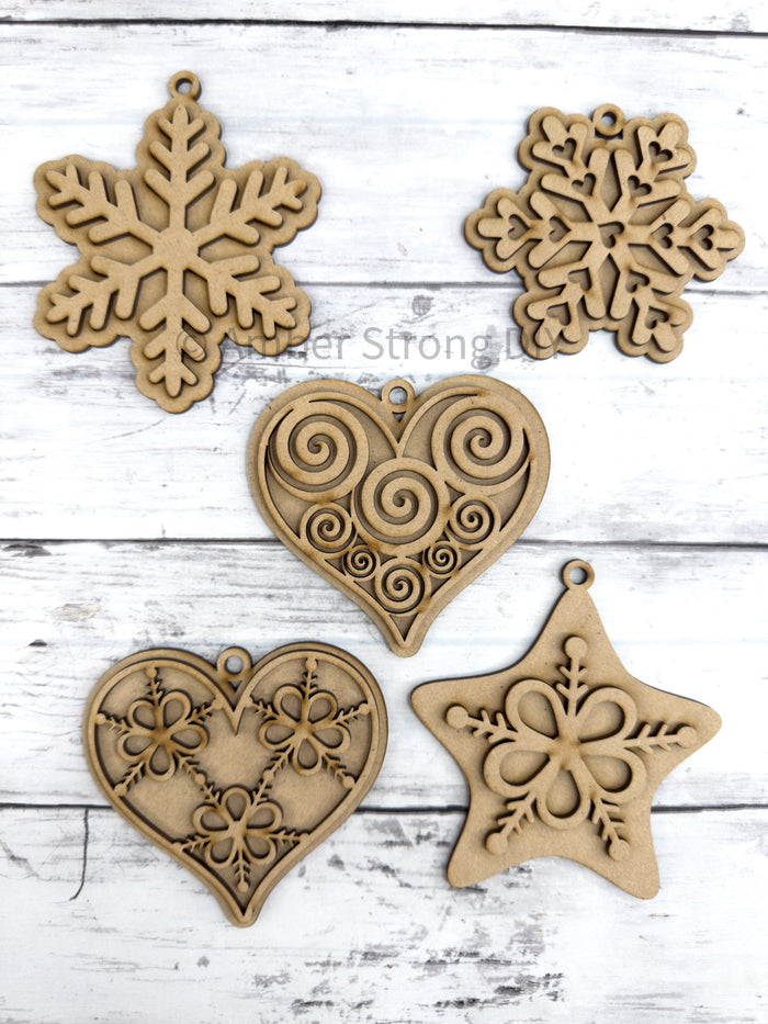 Set of Snowflakes Hearts Star Ornaments DIY Craft Kit