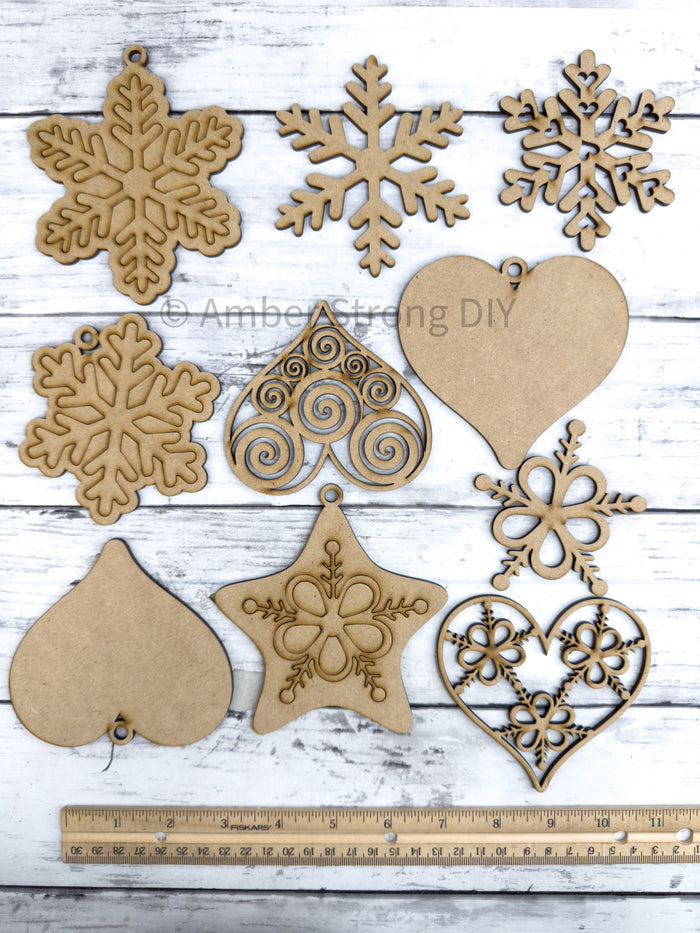 Set of Snowflakes Hearts Star Ornaments DIY Craft Kit