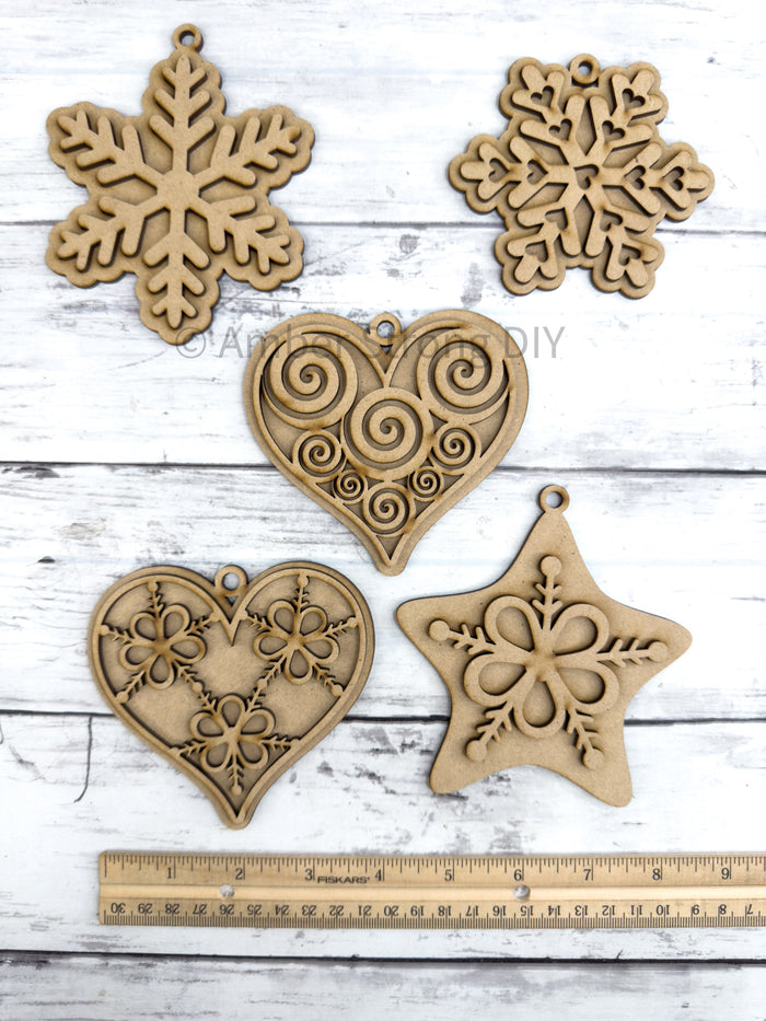 Set of Snowflakes Hearts Star Ornaments DIY Craft Kit