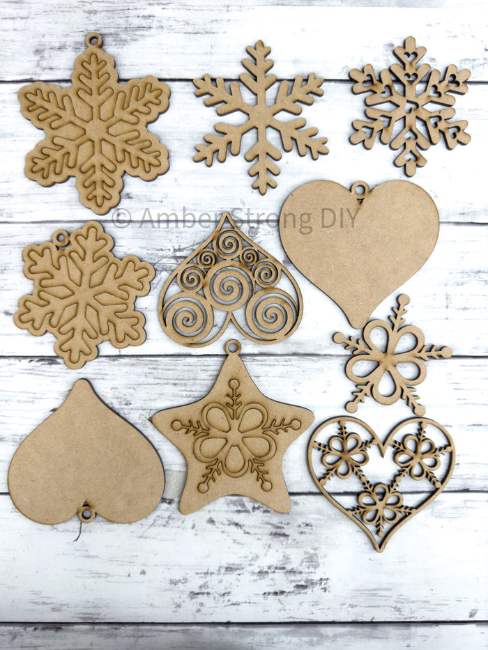 Set of Snowflakes Hearts Star Ornaments DIY Craft Kit