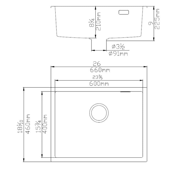 Sintered Stone Undermount Kitchen Basin 660*460*225mm
