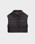 The Rudsak SOLSA - 8124048 Black is a women's cropped quilted vest with eco-friendly Sorona fill, a collar, button-up front, and two chest pockets, shown on a plain white background.