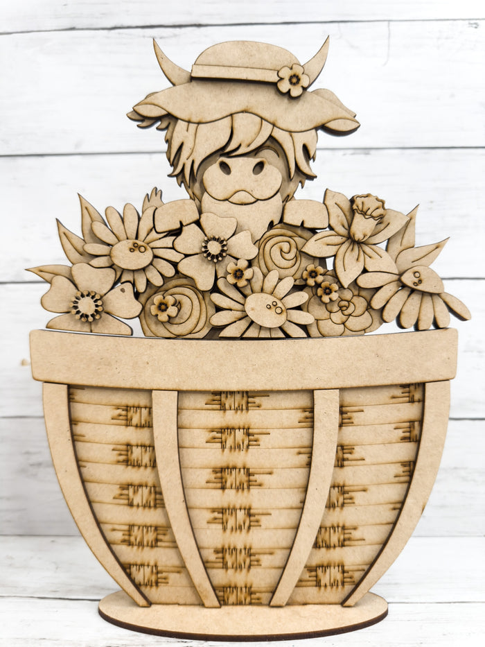 Spring Highland Cow Hat and Flowers Slot Insert for Interchangeable bases DIY Kit