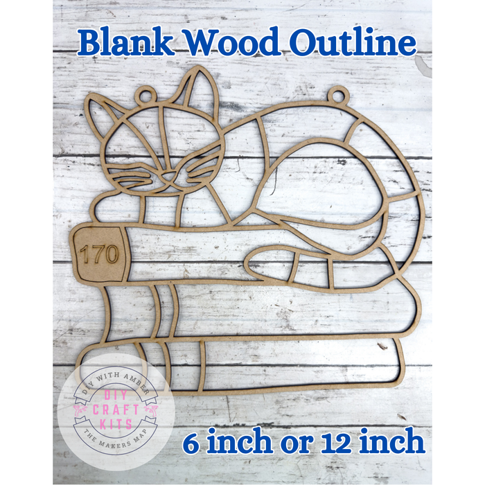 Style 170 Cat on Books laser Cut Outline Frame Blank
