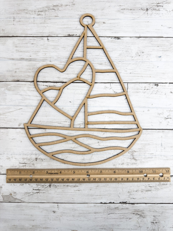 Style 98 Sailboat with Heart Laser Cut Outline Frame Blank