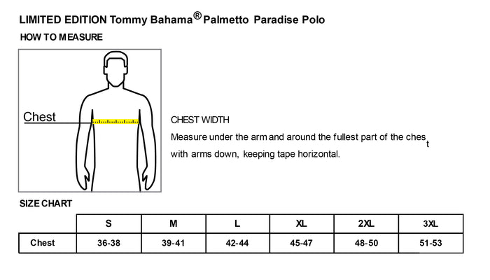 The Citadel, Big Red, Tommy Bahama™ Palmetto Paradise Polo - Limited Edition - Size Chart