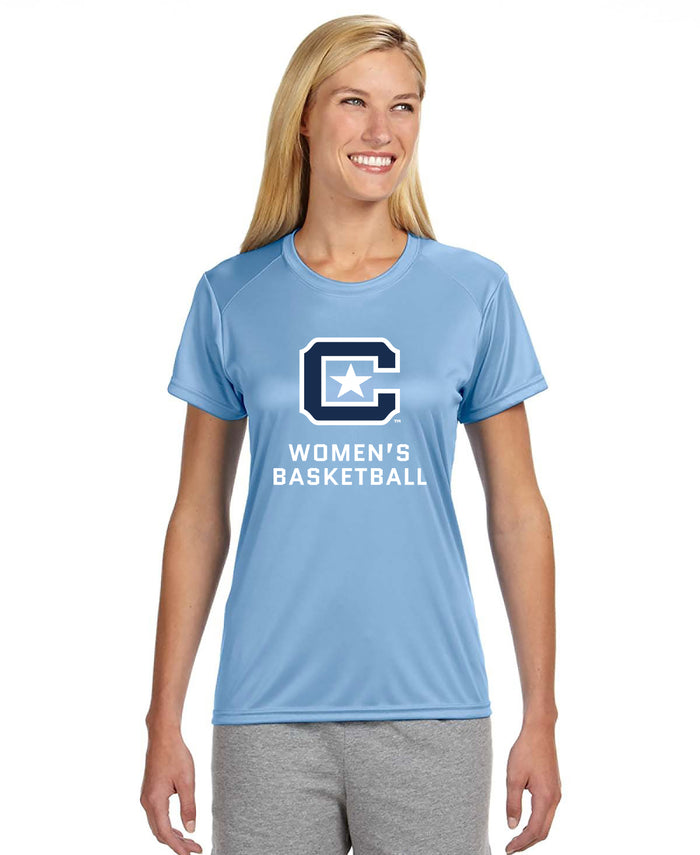 The Citadel C, Club Sports - Women's Basketball, A4 Ladies' Cooling Performance T-Shirt - Carolina Blue