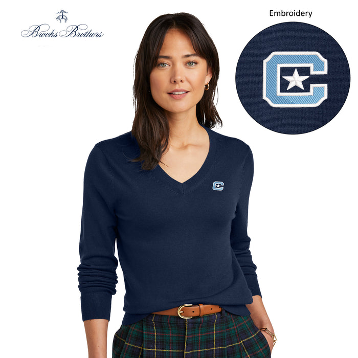 The Citadel, C Star, Brooks Brothers ® Women’s Washable Merino V-Neck Sweater- Navy