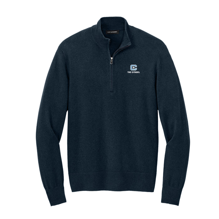 The Citadel, C Star, Port Authority® Easy Care 1/4-Zip Sweater - Navy