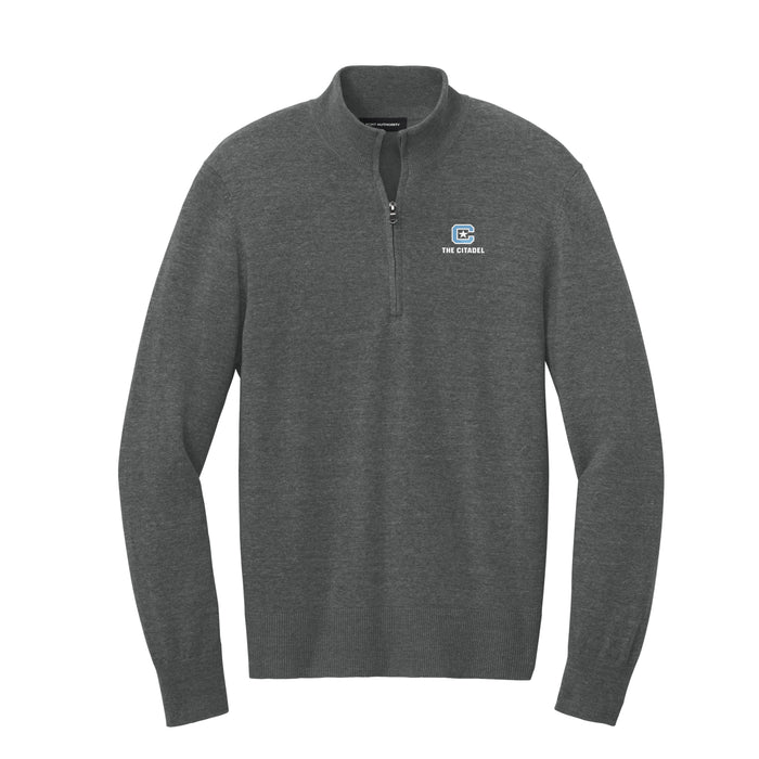 The Citadel, C Star, Port Authority® Easy Care 1/4-Zip Sweater - Charcoal