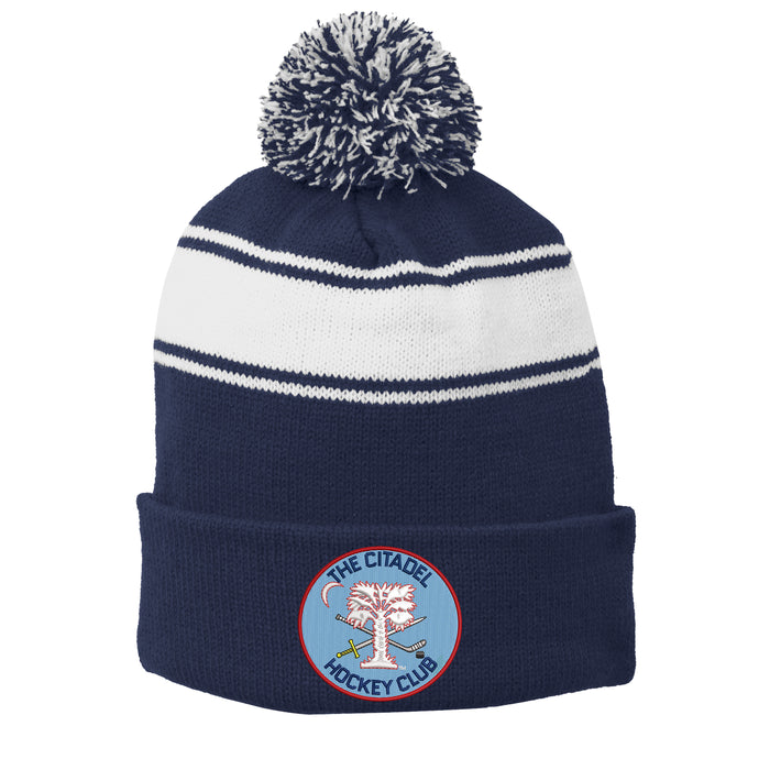 The Citadel, Club Sports - Hockey, Sport-Tek® Stripe Pom Pom Beanie - Navy
