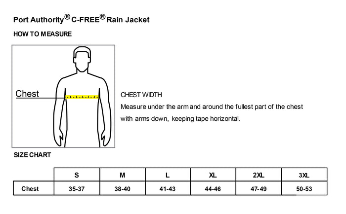 The Citadel, Club Sports - Jiu Jitsu, Men Port Authority® C-FREE® Rain Jacket - Size Chart
