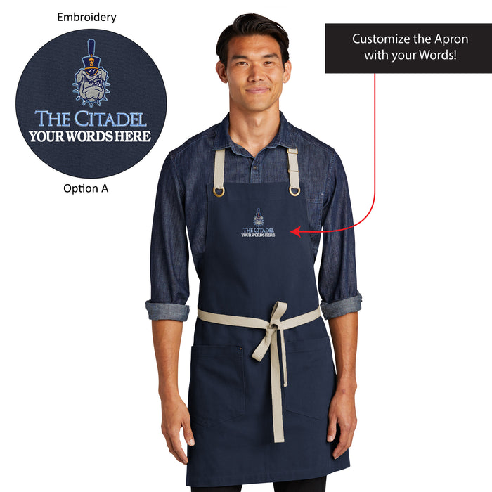The Citadel, Customizable (Your Words), Spike, Embroidered, Port Authority® Canvas Full-Length Two-Pocket Apron -  Customization All caps