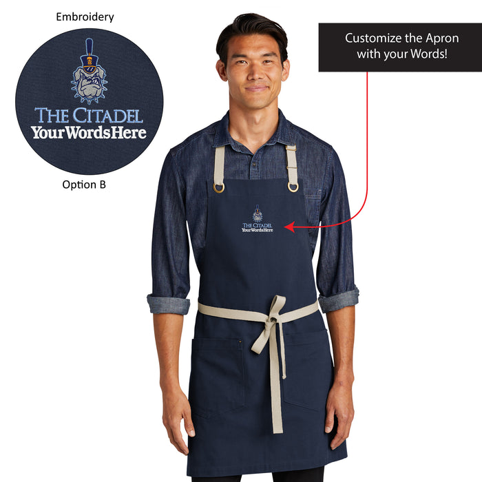 The Citadel, Customizable (Your Words), Spike, Embroidered, Port Authority® Canvas Full-Length Two-Pocket Apron -  Customization Uppercase & Lowercase