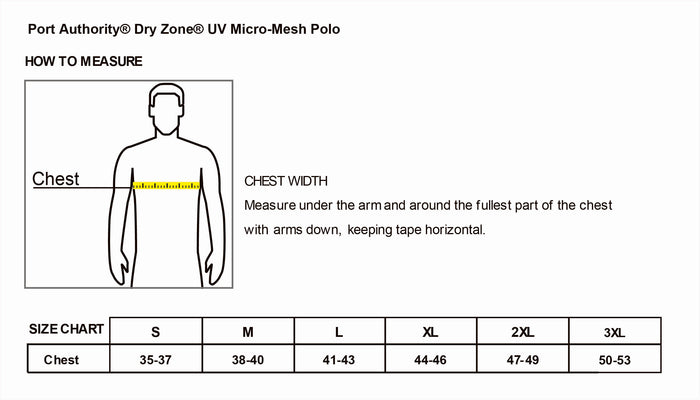 The Citadel, Customizable (Your Year), Port Authority® Dry Zone® UV Micro-Mesh Polo - Size Chart