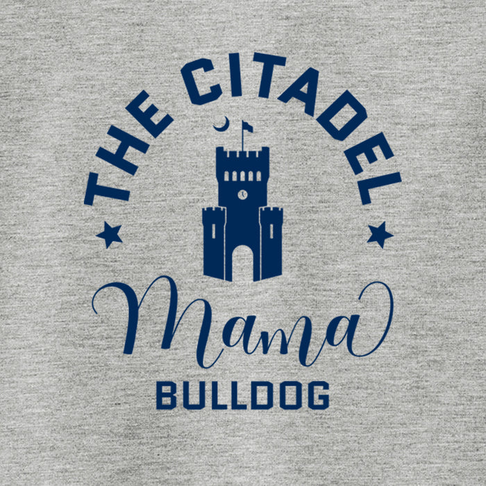 Mama Bulldog Barracks Ladies Long Sleeve Tri-Blend Wicking Scoop Neck Raglan Tee- Light Grey Heather /True Royal Heather