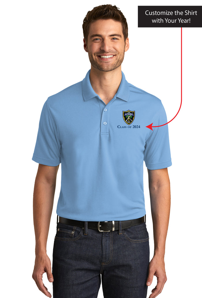 The Citadel, Shield, Customizable (Your Year), UV Micro-Mesh Polo Shirt - Carolina Blue