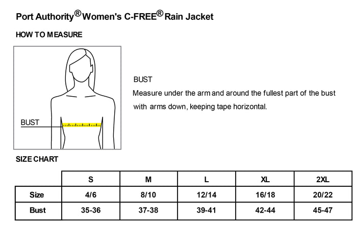 The Citadel, Spike, Port Authority® Women’s C-FREE® Rain Jacket- Size Chart