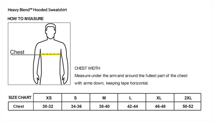 The Citadel Sports - Volleyball, C Star, Heavy Blend™ Hooded Sweatshirt- Size Chart