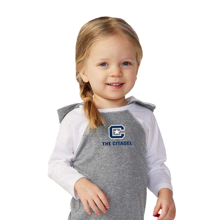 The Citadel, The Citadel C, Infant Fine Jersey Character Hooded Long Sleeve Bodysuit with Ears - Gray/White