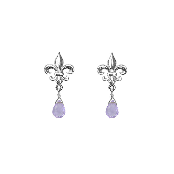 Tiny Fleur de Lis Gemstone Post Earrings