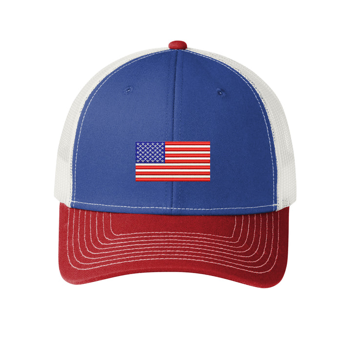 U.S. Flag, Port Authority® Snapback Trucker Cap - Blue/White/Red