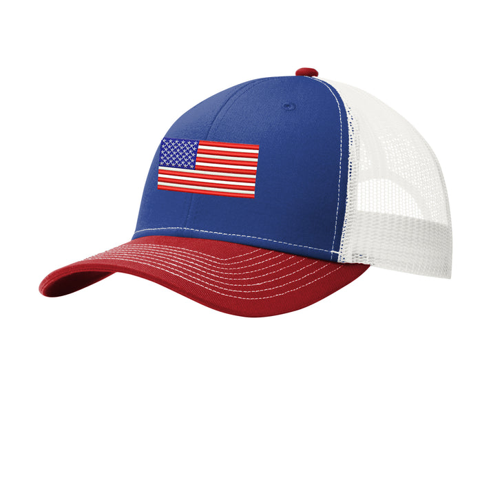 U.S. Flag, Port Authority® Snapback Trucker Cap - Blue/White/Red