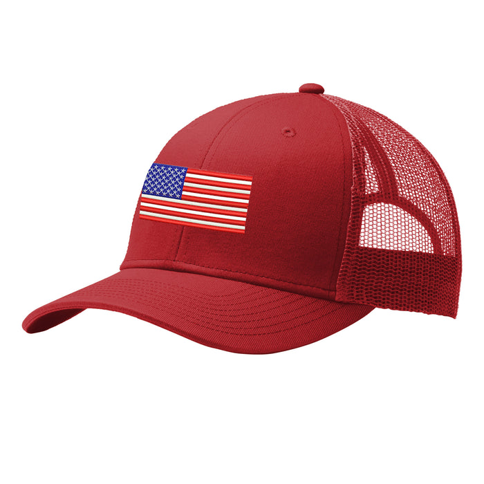 U.S. Flag, Port Authority® Snapback Trucker Cap - Red