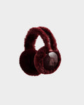 A pair of plush, bordeaux Rudsak VALENCIA - 8425543 earmuffs with a furry texture and bold embossed B logo on the ear cover, showcased against a white background—an essential winter accessory.