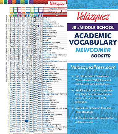 Velázquez Jr./Middle School Academic Vocabulary Newcomer Booster Dzongkha Set