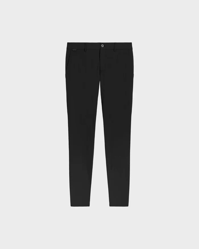 The Rudsak VERNON - 6525025 Black features slim-fit black dress pants in lightweight technical fabric with belt loops, side pockets, and a front button closure—ideal for the modern wardrobe. Shown on a plain white background.