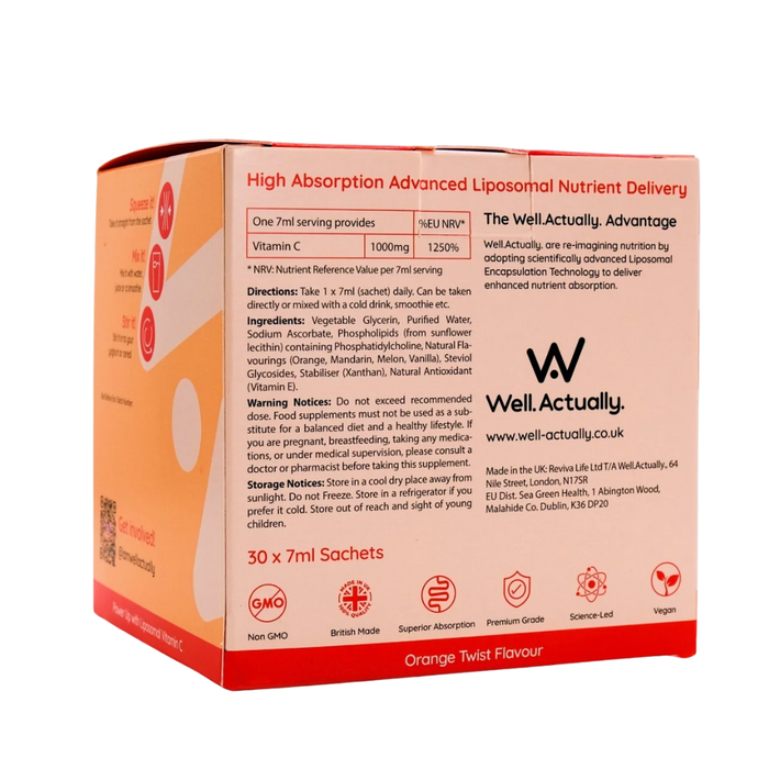 Well Actually Liposomal Vitamin C 1000mg Sachet 7ml 30 Pack