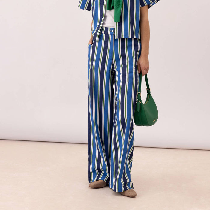 Wide-leg Trousers | Navy/Green Stripe