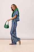 Wide-leg Trousers | Navy/Green Stripe